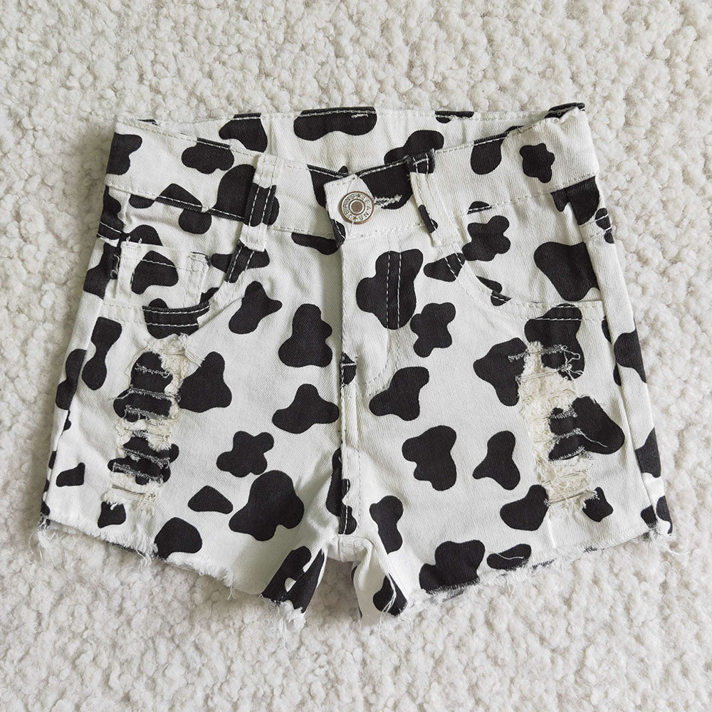 SS0027 Baby Girls Cow Print Denim Shorts Bottom