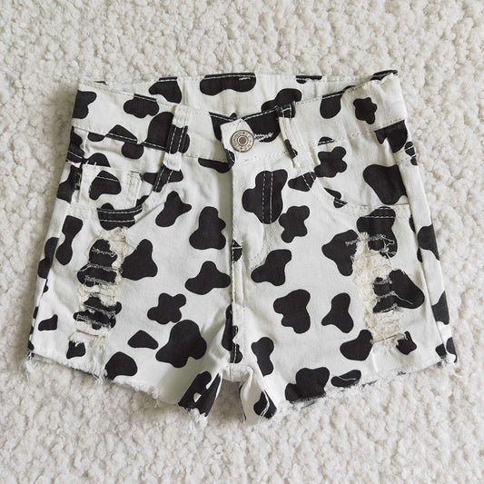 SS0027 Baby Girls Cow Print Denim Shorts Bottom
