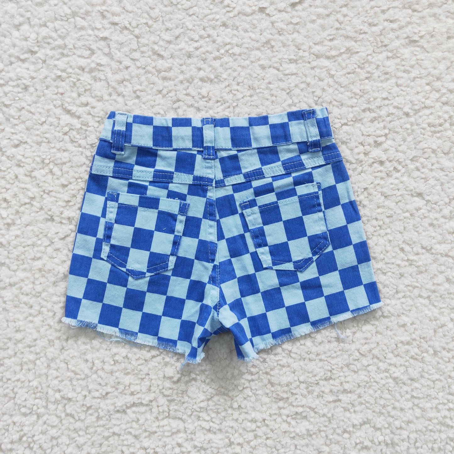 girls blue plaid denim shorts SS0093