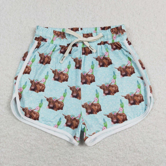 SS0128 adult women blue highland cow shorts