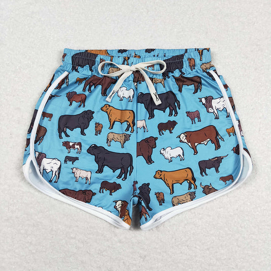 SS0129 adult women blue farm cow shorts
