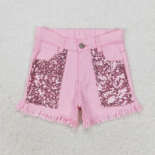 SS0230 baby girl pink sequin pockets summer shorts