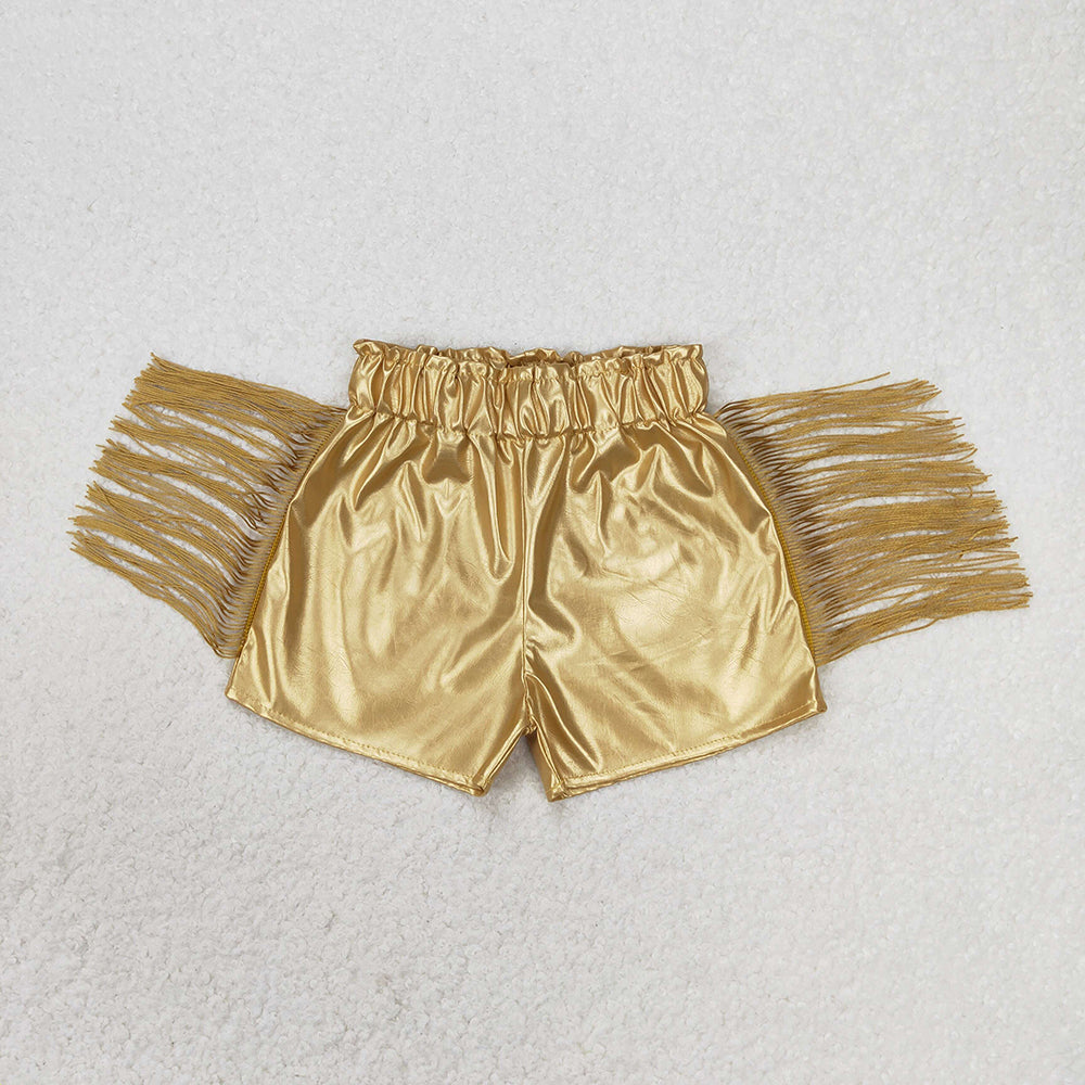 girls golden tassel leather shorts SS0242