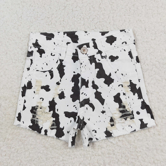 SS0332 baby girl western black white cow print denim summer shorts