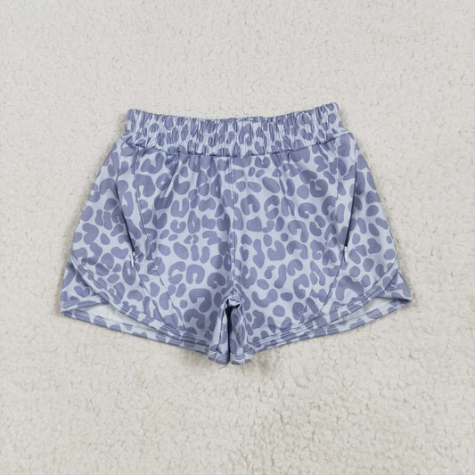 SS0464 Baby Girls Grey Leopard Pockets Yoga Active Shorts Bottom