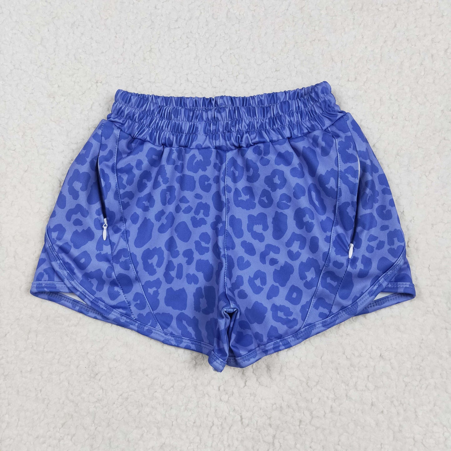 SS0466 Baby Girls Hot Blue Leopard Pockets Yoga Active Shorts Bottom