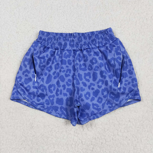 SS0466 Baby Girls Hot Blue Leopard Pockets Yoga Active Shorts Bottom
