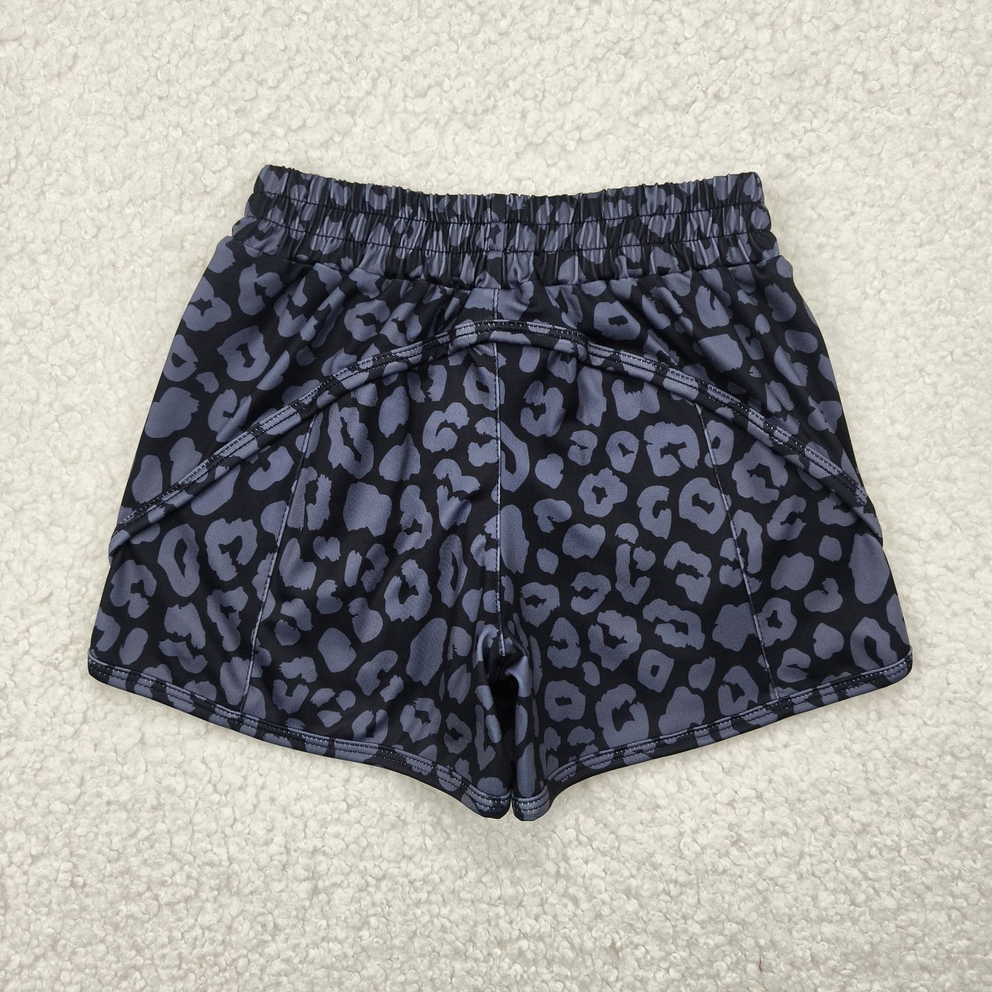 SS0467 Baby Girls Black Leopard Pockets Yoga Active Shorts Bottom