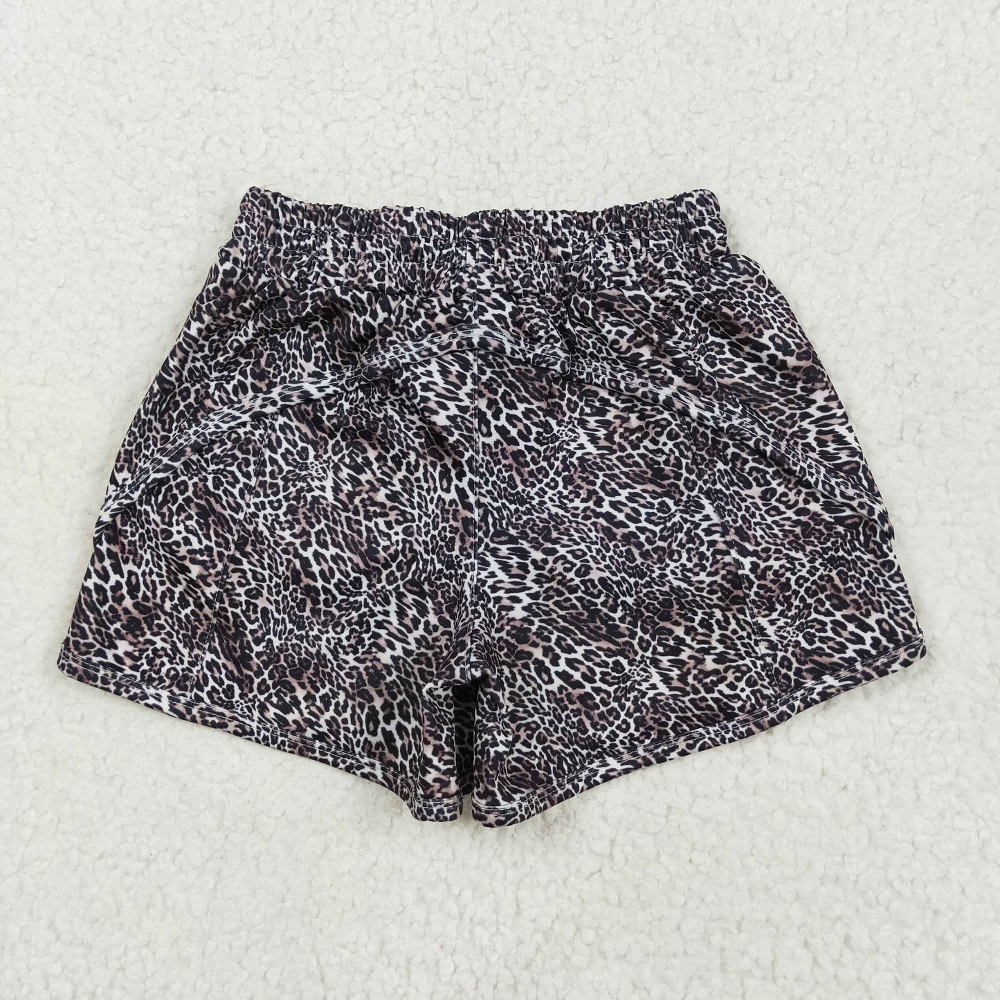 SS0480 Baby Girls Brown Leopard Pockets Yoga Active Shorts Bottom