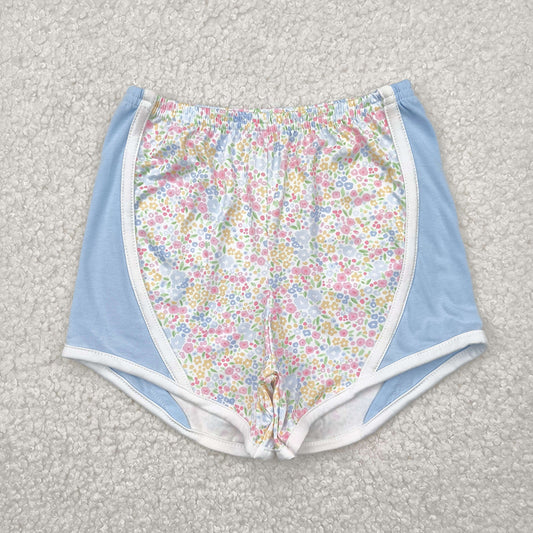 SS0519 Baby Girls blue Flowers Sports Shorts