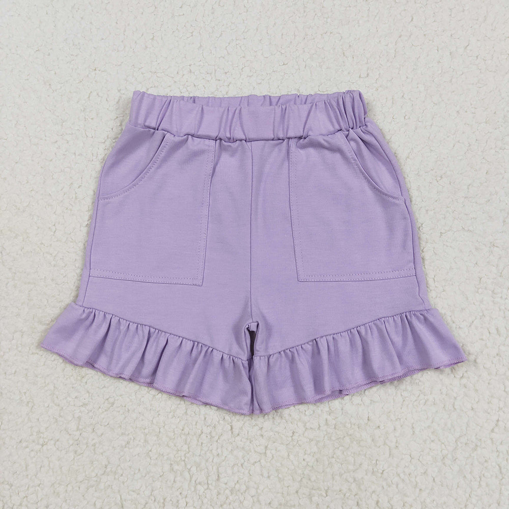 Sibling Baby Girls Lavender Grey Pockets Summer Cotton Ruffle Short Bottoms