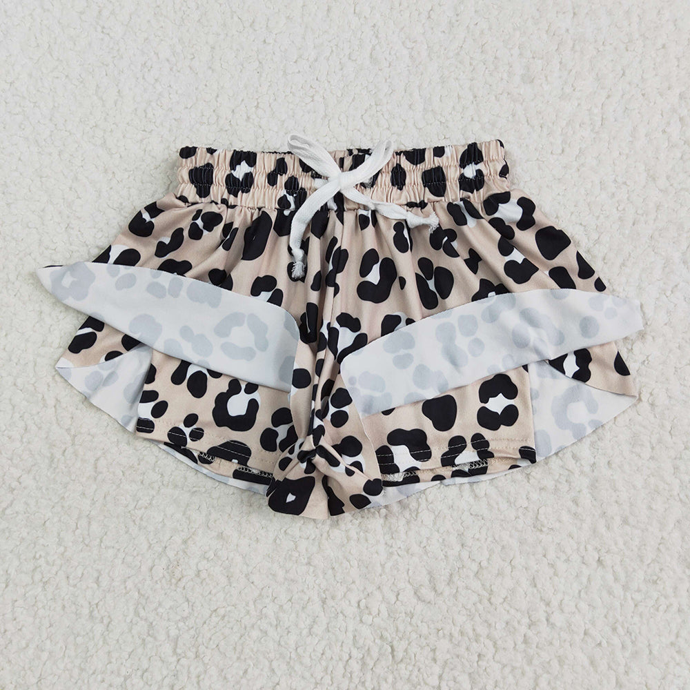 SS0585 Baby Girls Black Leopard Waistband Ruffle Shorts