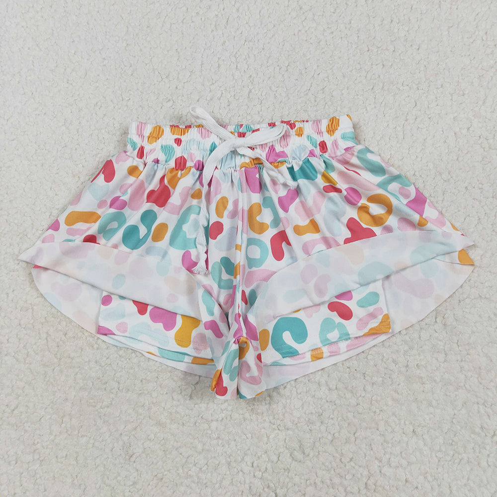 SS0592 Baby Girls Colorful Leopard Waistband Ruffle Shorts