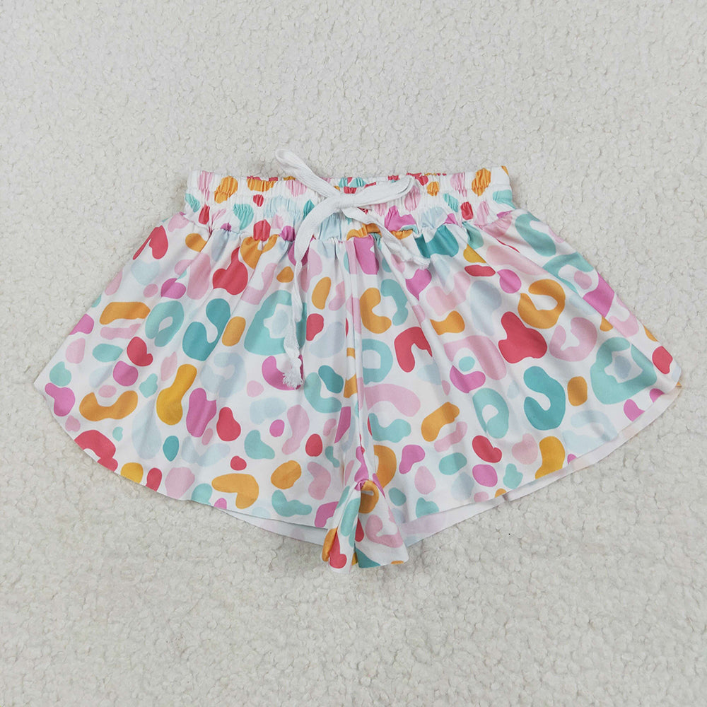 SS0592 Baby Girls Colorful Leopard Waistband Ruffle Shorts