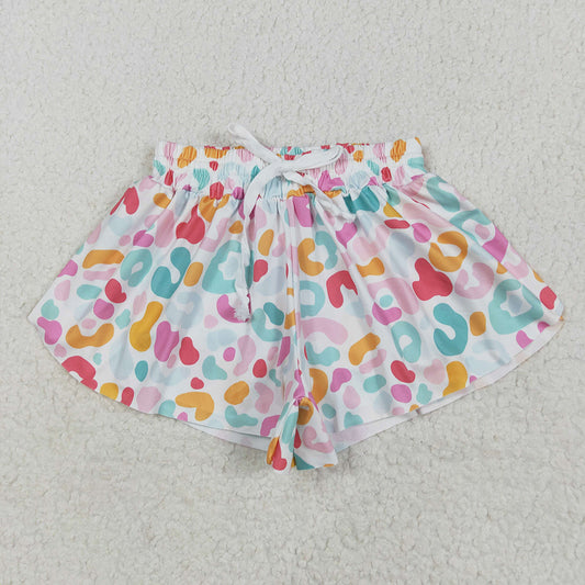 SS0592 Baby Girls Colorful Leopard Waistband Ruffle Shorts