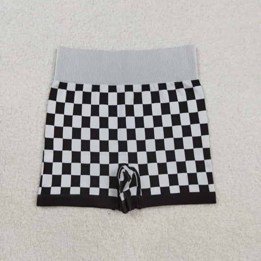 SS0644 Adult Women Black Checked Thick Fabric Shorts Bottom
