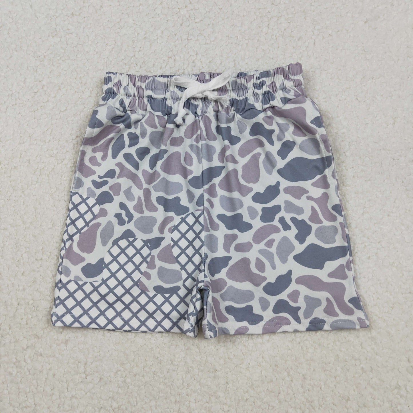 SS0647 Baby Boys Grey Camo Drip Pockets Southern Shorts Bottom