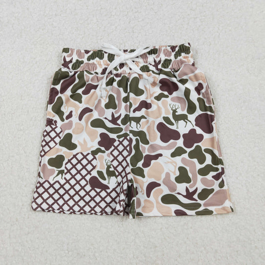 SS0652 Baby Boys Khaki Brown Deer Ducks Dogs Camo Drip Pockets Hunting Shorts Bottom