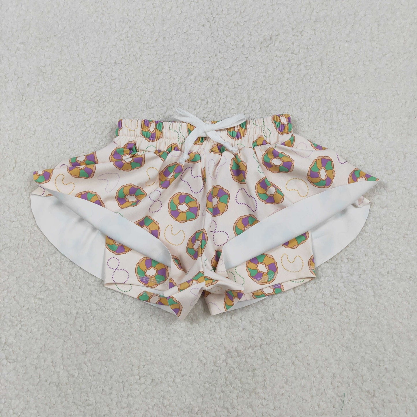 Sibling Baby Girls Mardigras Bows Donuts Stripe Yoga Active Ruffle Shorts Bottom