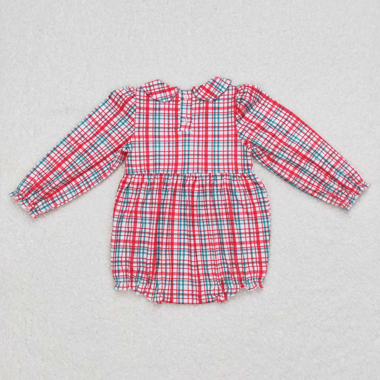 LR0606 babyclothes girl smocked red and green striped Christmas romper