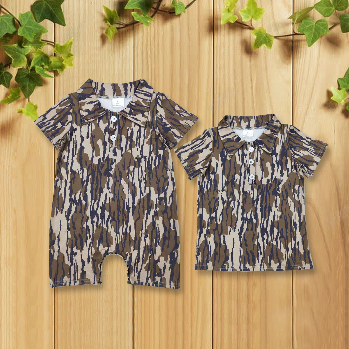 Sibling Baby Boys Short Sleeves Bottomland Camo Button Polo Shirts Top Rompers