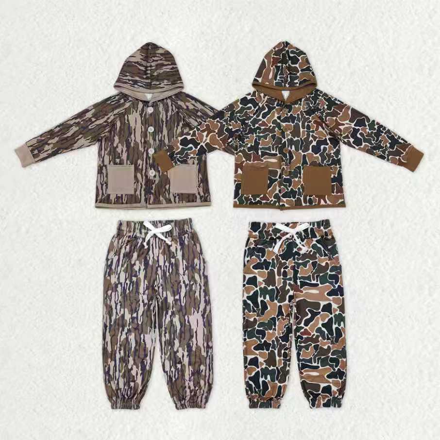 Sibling Baby Boys Southern Camo Button Pockets Hoodies Jogger Pants Hunting Clothes Sets