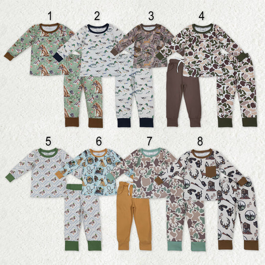 Sibling Baby Boys Southern Camo Ducks Dogs Deer Top Pants Hunting Pajamas Clothes Sets