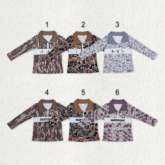 Sibling Baby Boys Western Camo Dogs Ducks Mamas Boy Zipper Pullovers Tops