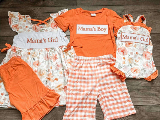 Sibling Baby Girls Mommy's Girl Orange Floral Rompers Clothes Sets
