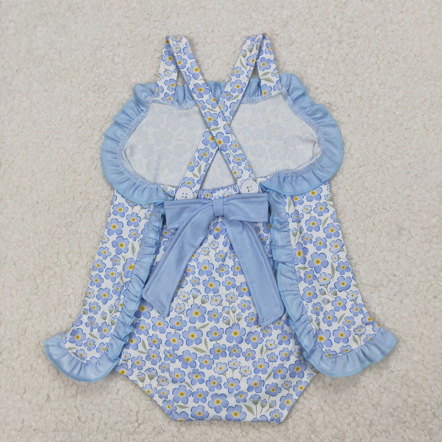 Sibling Baby Girls Blue Flowers Bows Tunic Ruffle Shorts Clothes Sets Rompers