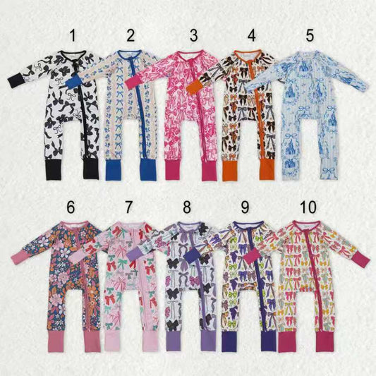 Sibling Baby Girls Colorful Flowers Bows Two Way Zip Convertible Rompers
