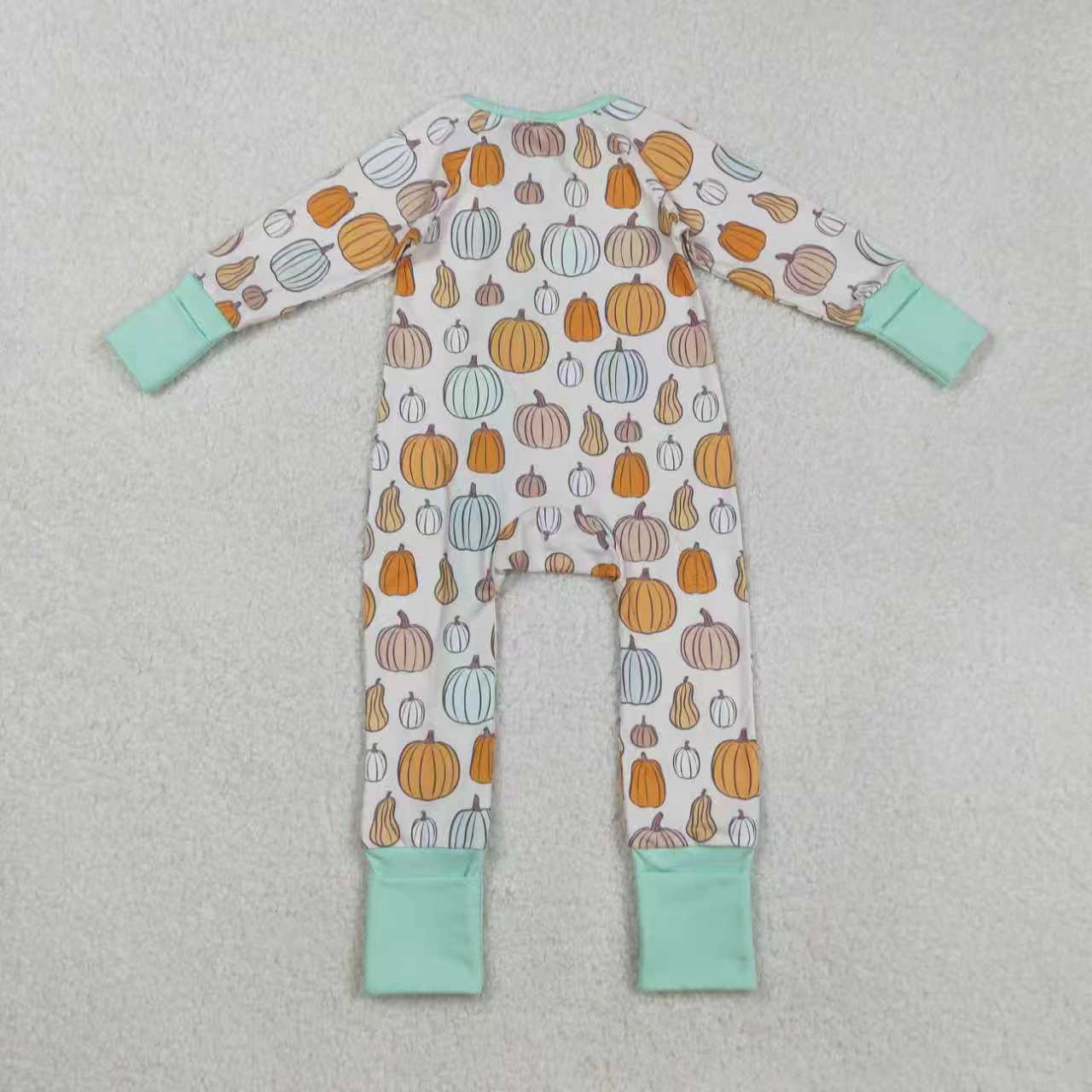 Sibling Baby Boys Colorful Pumpkins Fall Zipper Footie Rompers Pajamas Sets