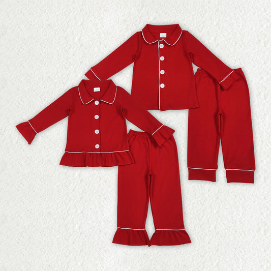 Sibling Baby Boys Girls Red Color Cotton Christmas Pajamas Pants Clothes Sets