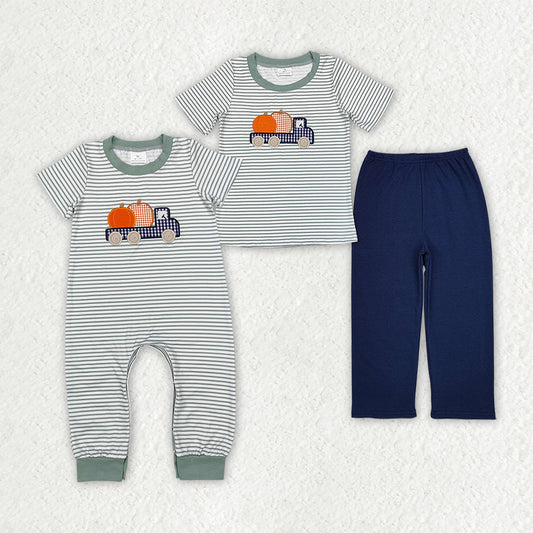 Sibling Baby Boys Pumpkins Truck Pumpkin Rompers Clothes