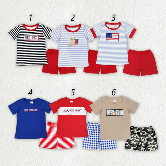 Sibling Embroidery Baby Boys 4th Of July Shirt Shorts Summer Outfits