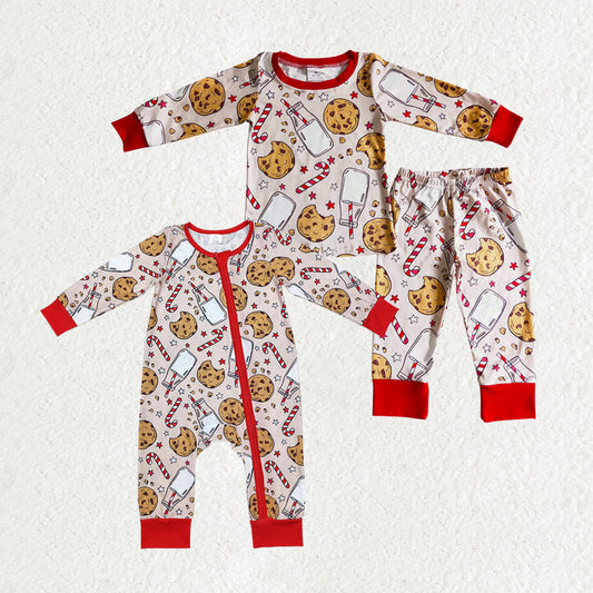 Sibling Baby Boys Christmas Cookies Milks Top Pants Pajamas Set Zipper Convertible Rompers