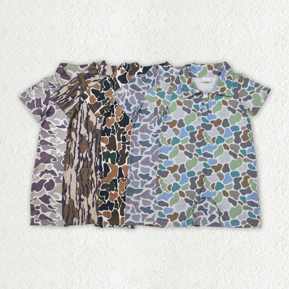 5 Colors Sibling Baby Infant Boys Short Sleeves Camouflage Button Rompers