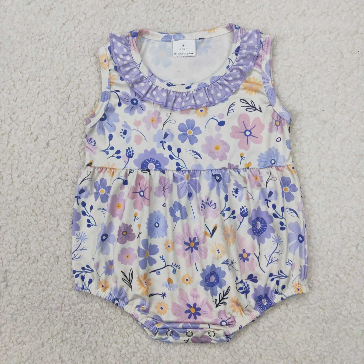Sibling Baby Girls Lavender Flowers Bow Tunic Ruffle Shorts Clothes Sets Rompers