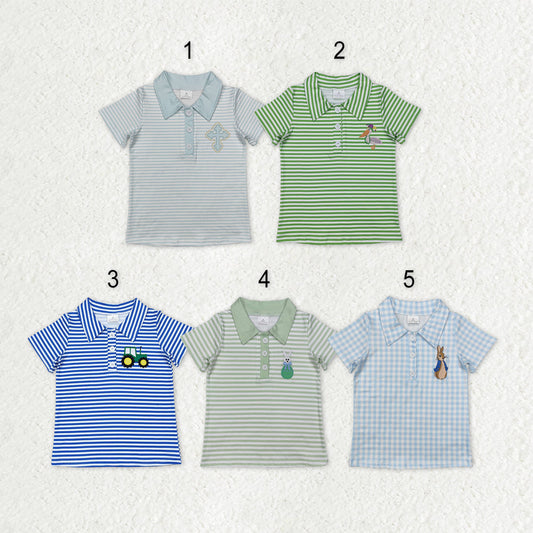 Sibling Baby Boys Short Sleeves Rabbits Cross Button Polo Shirts Top
