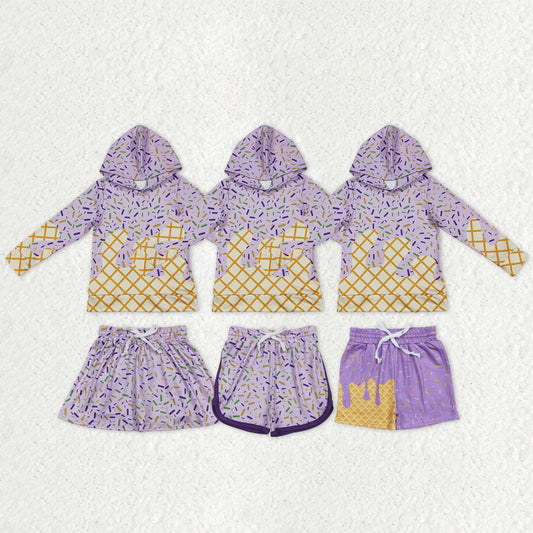 Sibling Baby Kids Lavender Sprinkles Drip Hoodies Skirt Shorts Team Clothes Sets
