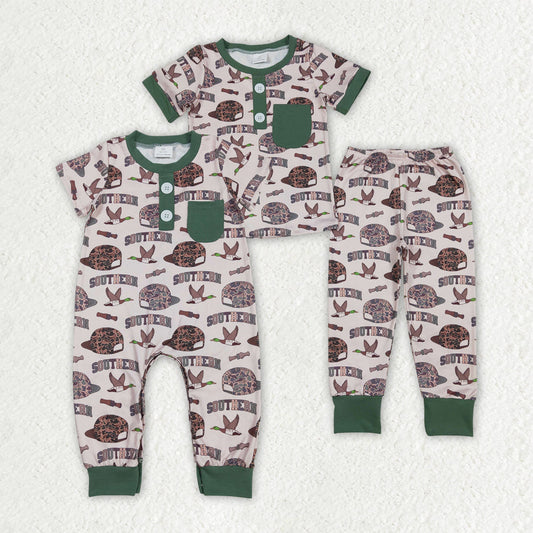 Sibling Baby Boys Camo Hats Ducks Top Pants Southern Pajamas Set Zipper Rompers