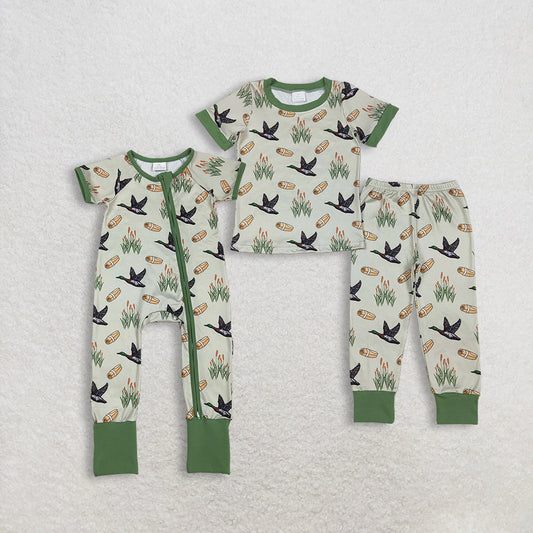 Sibling Baby Boys Ducks Calls Pants Hunting Pajamas Set Zipper Rompers