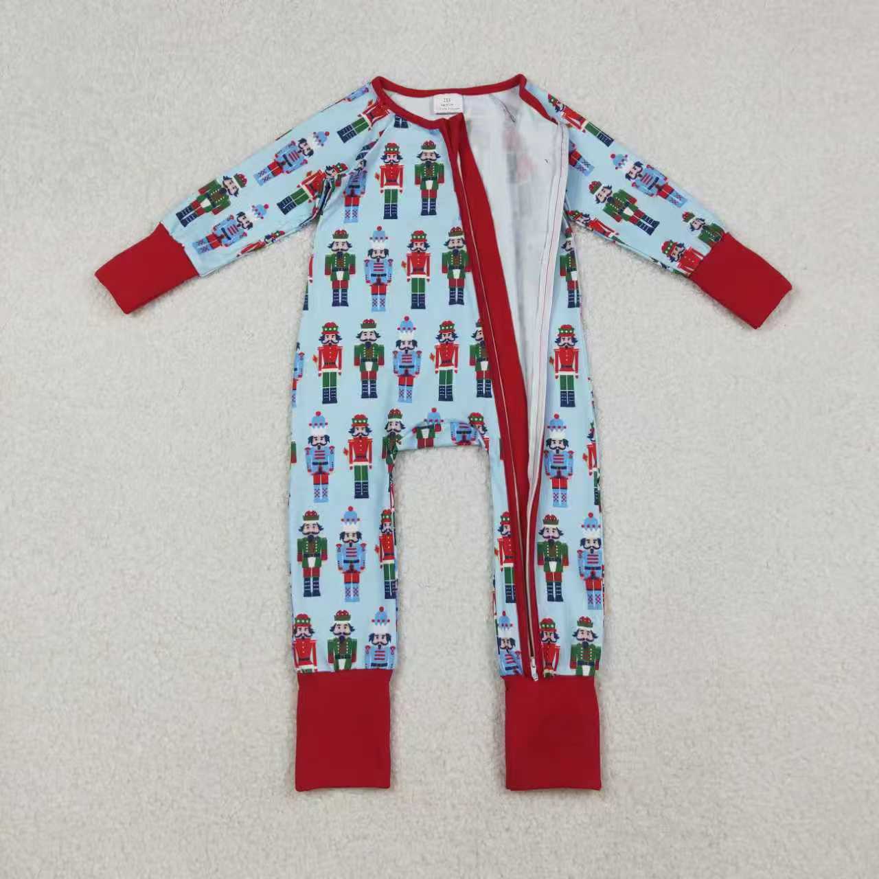 Sibling Baby Boys Girls Soldiers Checked Christmas Ruffle Knee Length Dress Pajamas Sets Footie Rompers