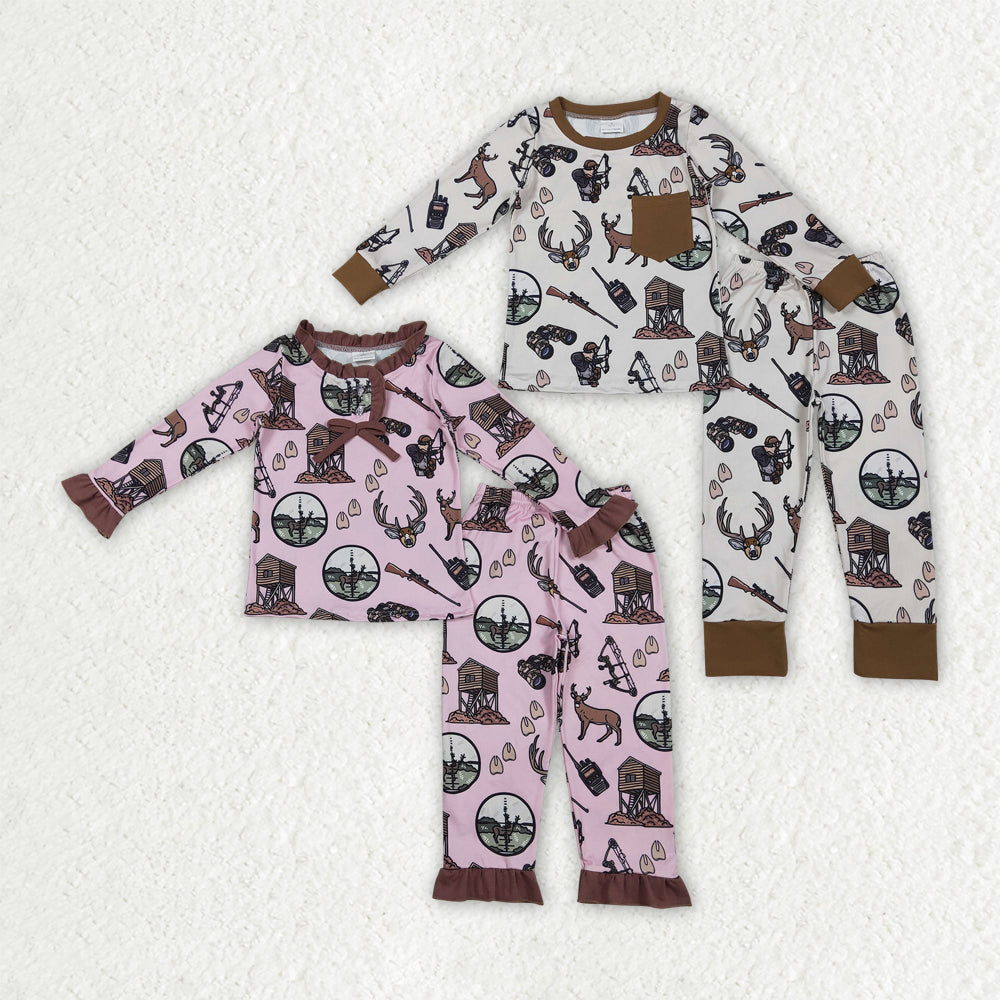 Sibling Baby Boys Girls Deer Hunting Top Pants Pajamas Sets