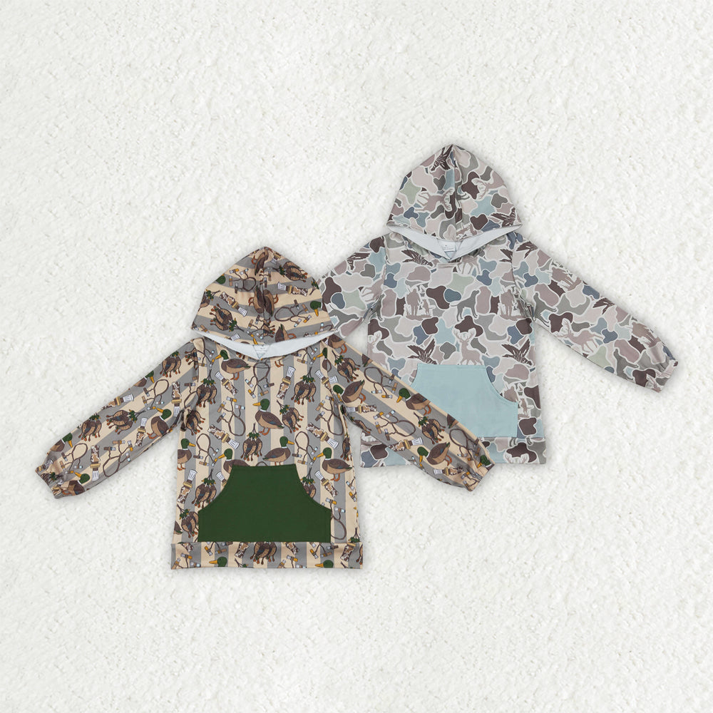 Sibling Baby Boys Hunting Ducks Pocket Hoodies Tops