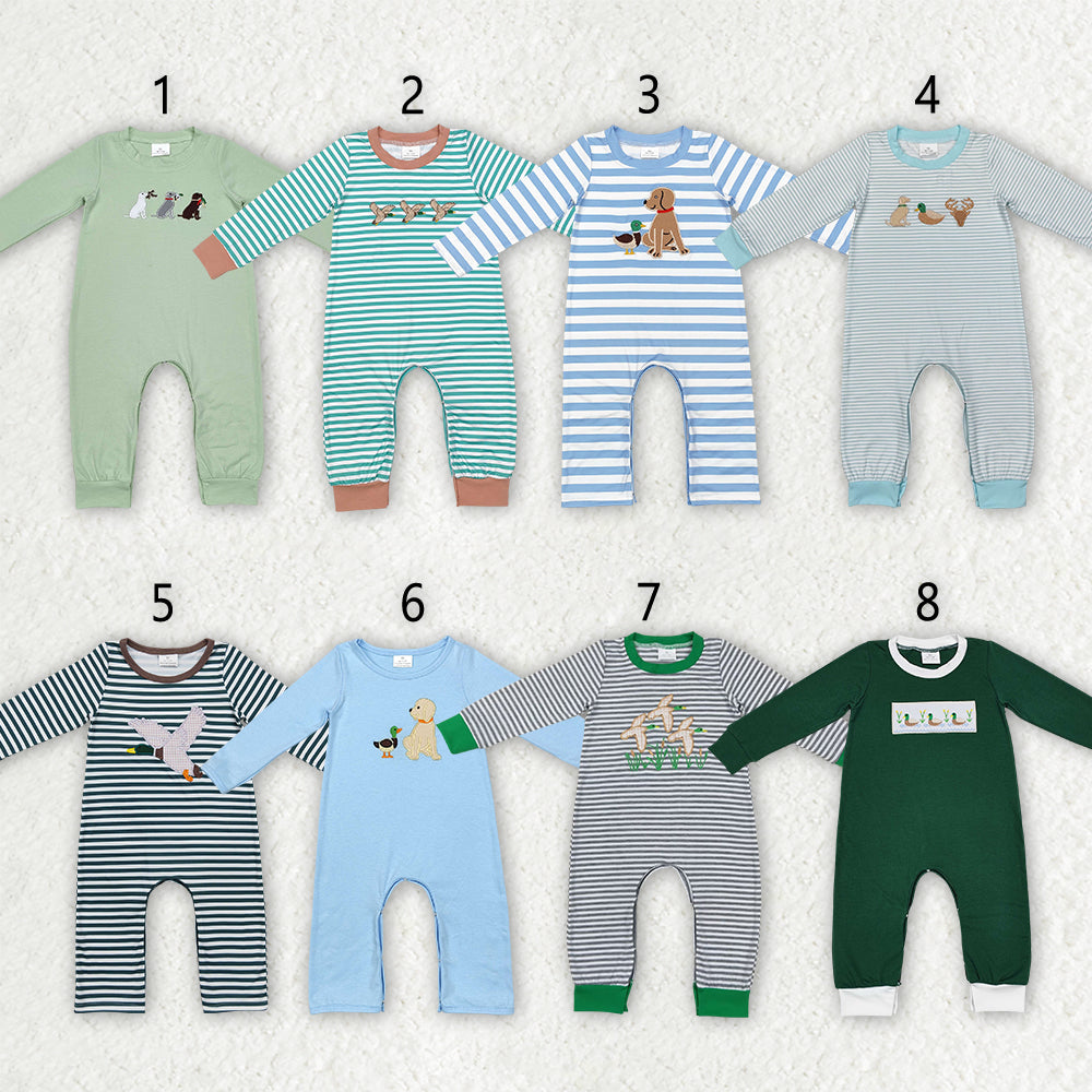 Sibling Baby Infant Boys Embroidery Hunting Long Sleeve Rompers