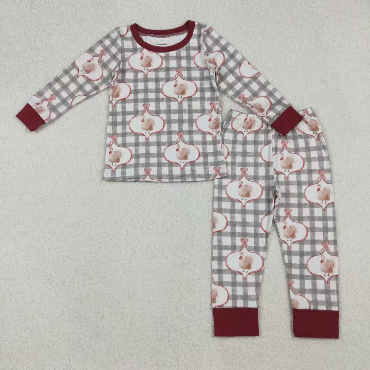 Sibling Baby Girls Turkey Checked Pants Thanksgiving Pajamas Sets Zipper Footie Rompers