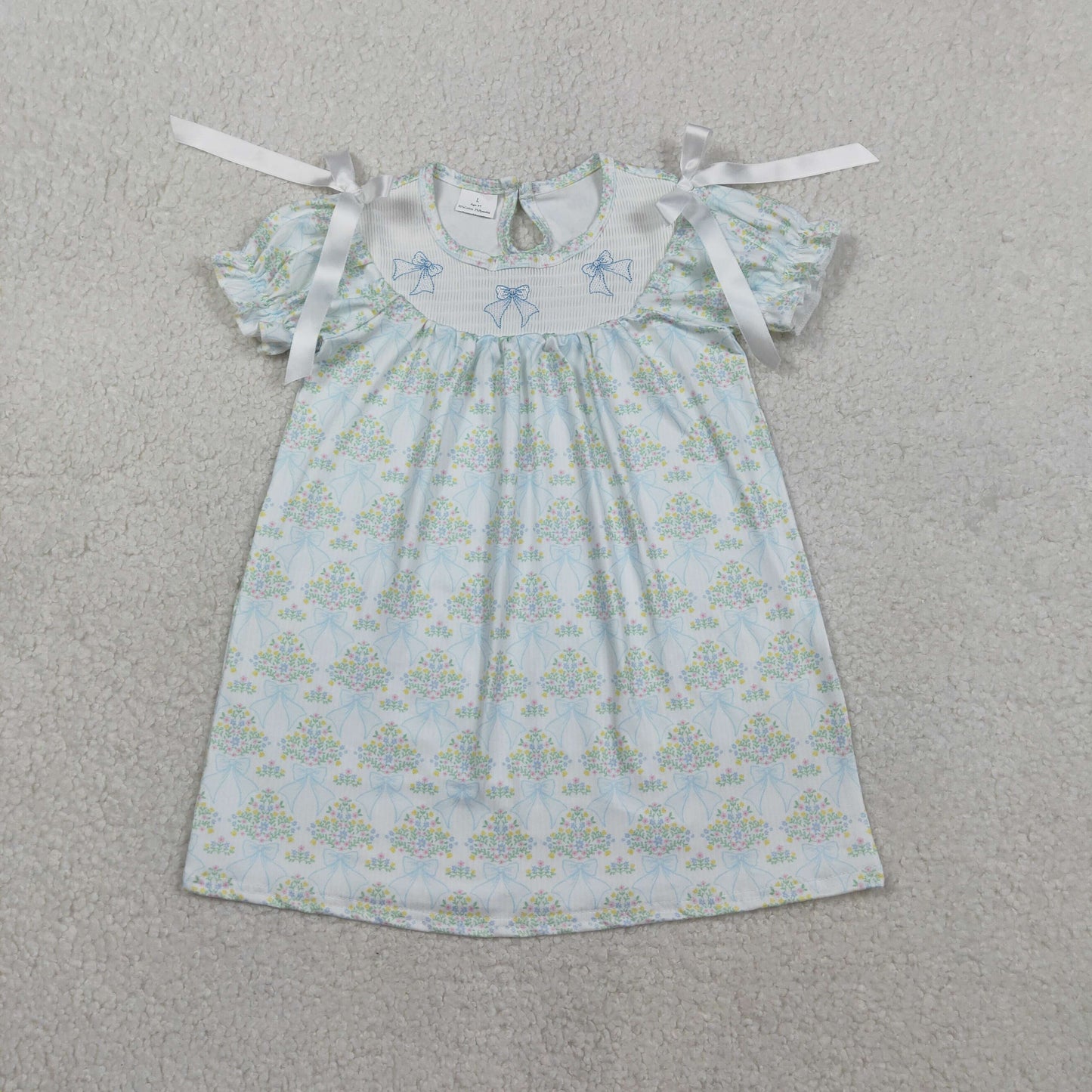 Sibling Smocked Bows Flower Checked Knee Length Dress Ruffle Rompers