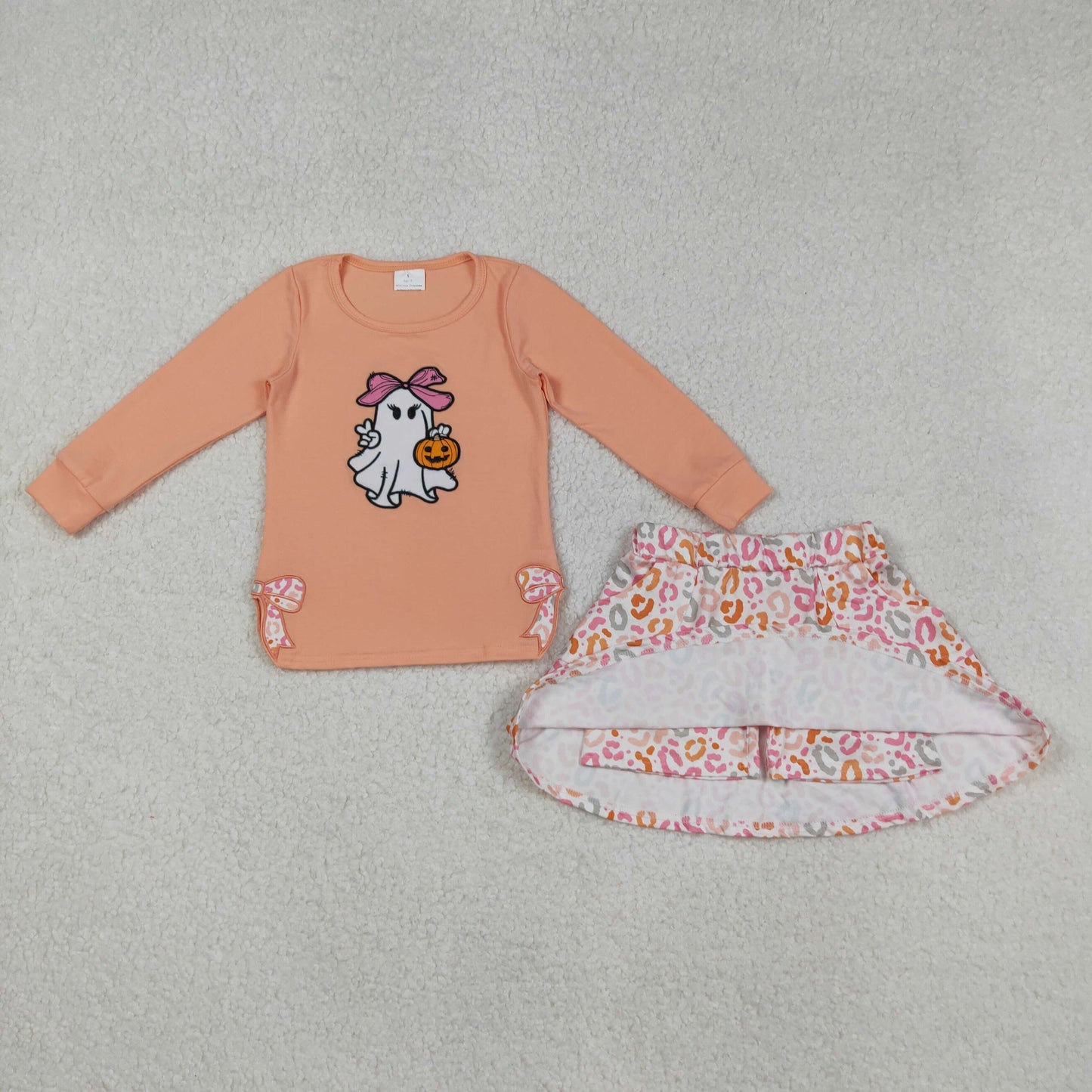 Sibling Embroidery Bows Ghosts Pumpkins Baby Girls Shirts Top Flowers Leopard Skorts Fall Clothes Sets