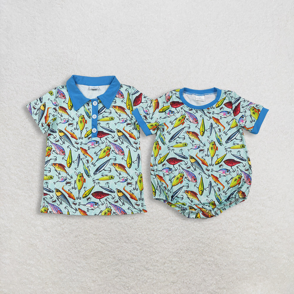 Sibling Baby Boys Short Sleeve Fishing Hunting Button Polo Shirt Rompers
